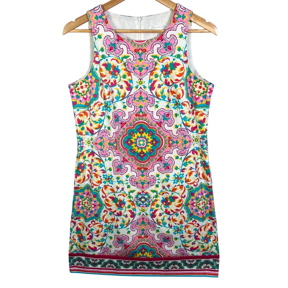 London Times Sleeveless Colorful Pink Mandala Paisley Print Sheath Boho Dress 8 - Picture 1 of 8